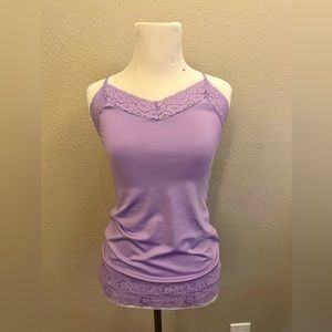 Women’s White House Black Market satin and lace lilac purple tank/cami; Size XS
